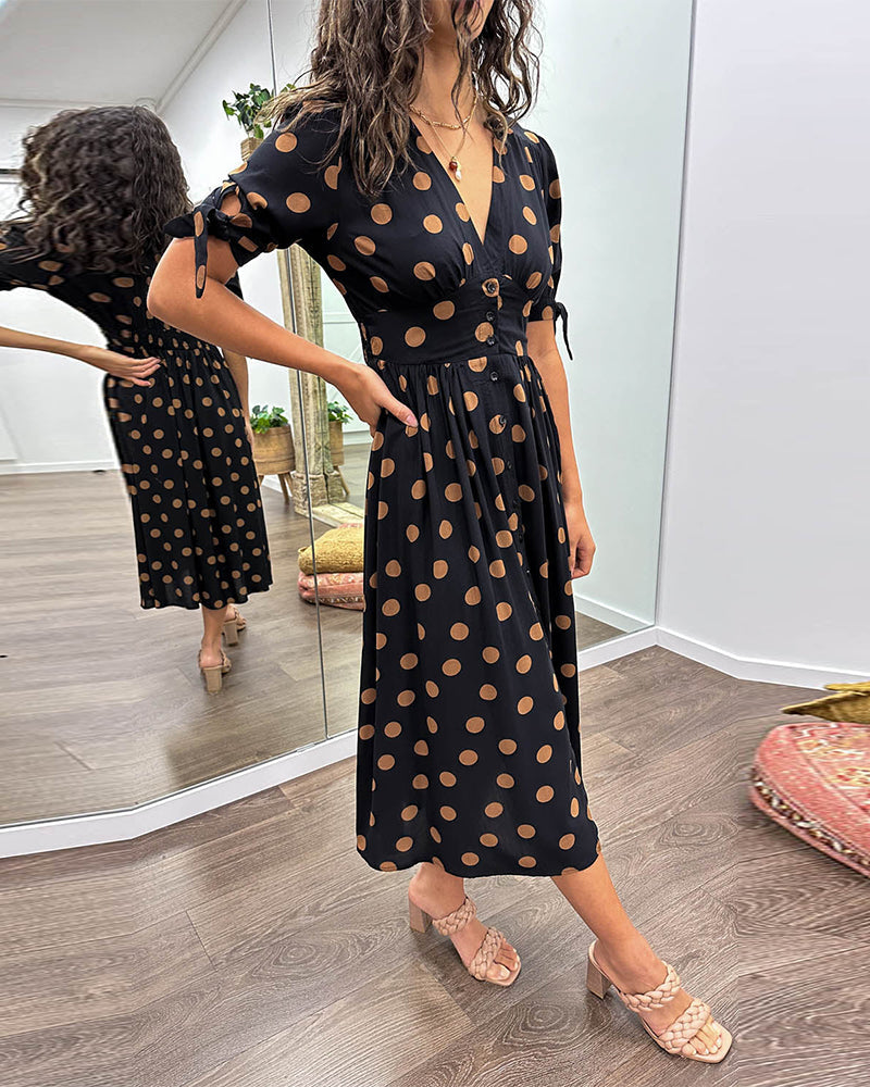ANELISE™ | V-NECK POLKA DOT MIDI DRESS