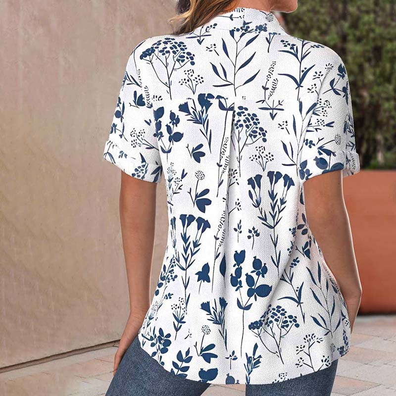 ALINOR™ | RELAXED LEAF-PRINT BLOUSE WITH SHORT SLEEVES