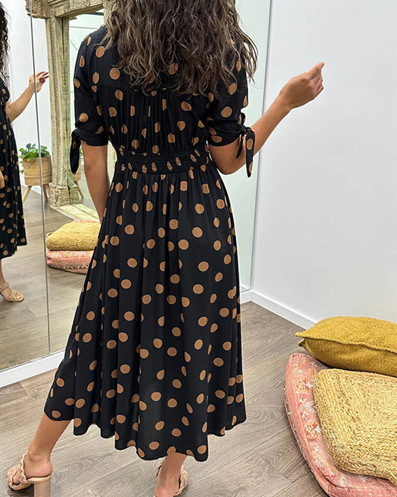 ANELISE™ | V-NECK POLKA DOT MIDI DRESS