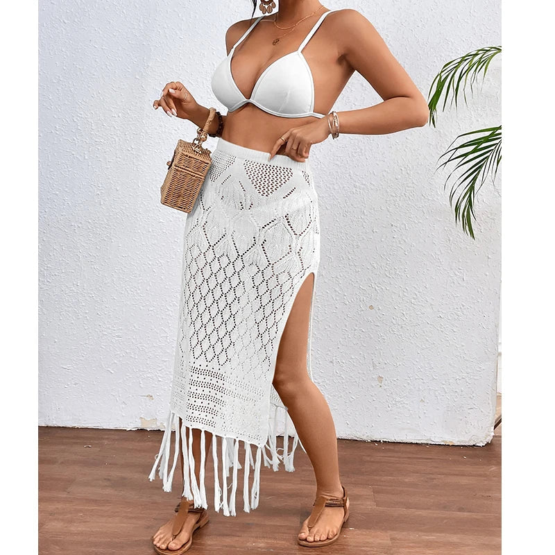 Sunset Tassel Slit Sheer Skirt