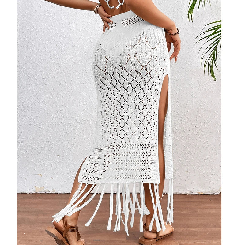 Sunset Tassel Slit Sheer Skirt