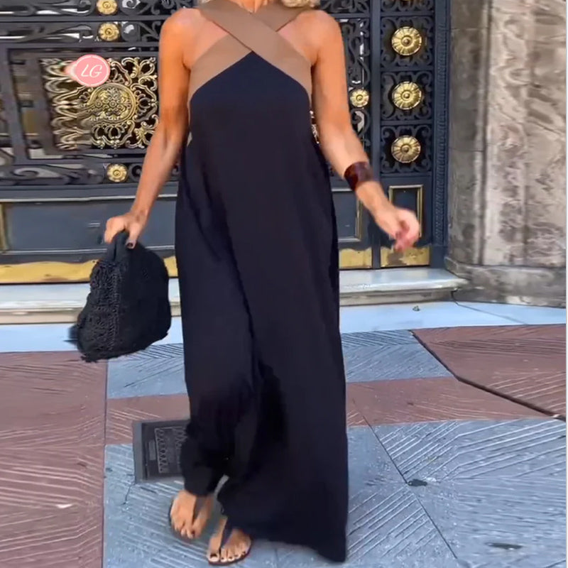 SELVAYA™ | LUXE HALTER MAXI DRESS FOR SUMMER ELEGANCE