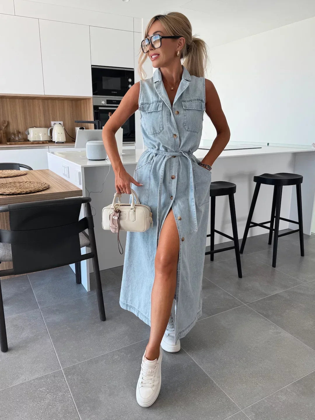 MARENZA™ | STRUCTURED MAXI DENIM DRESS