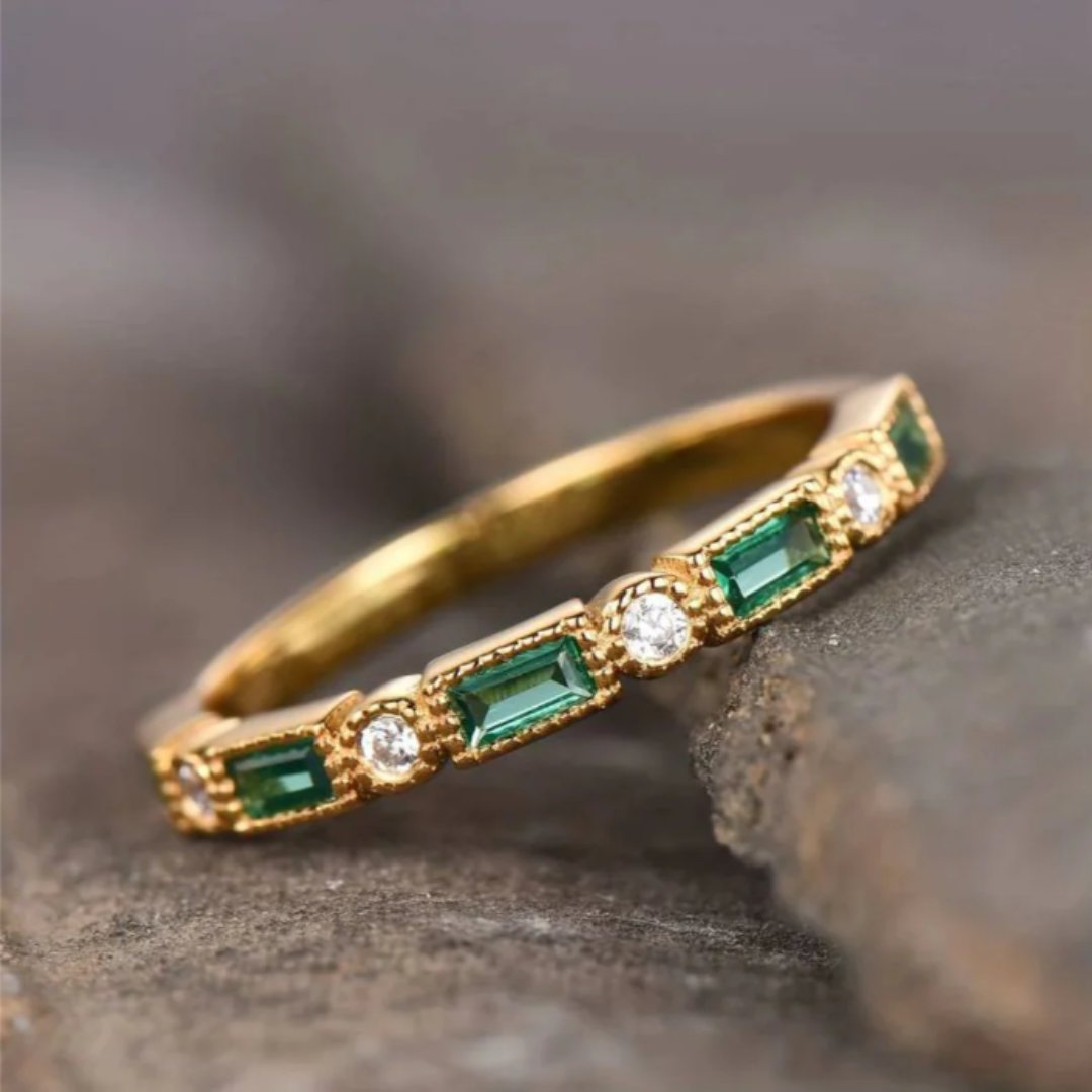 Gold Ring with Green Zirconia Inlay