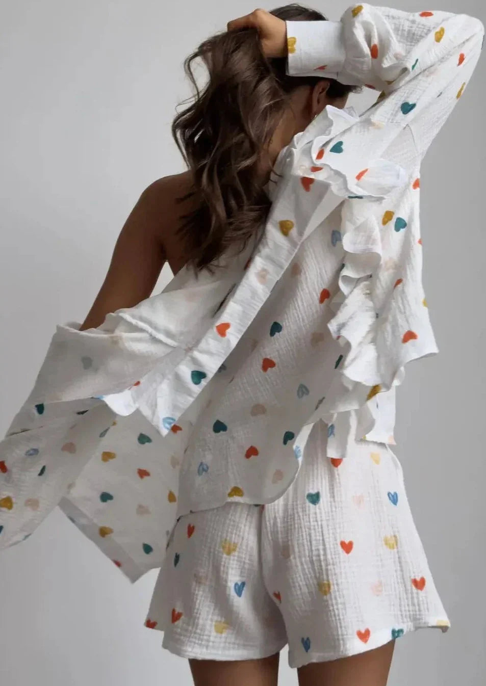 OPHELIE – HEART PRINT SHIRT & SHORTS TWO-PIECE SET