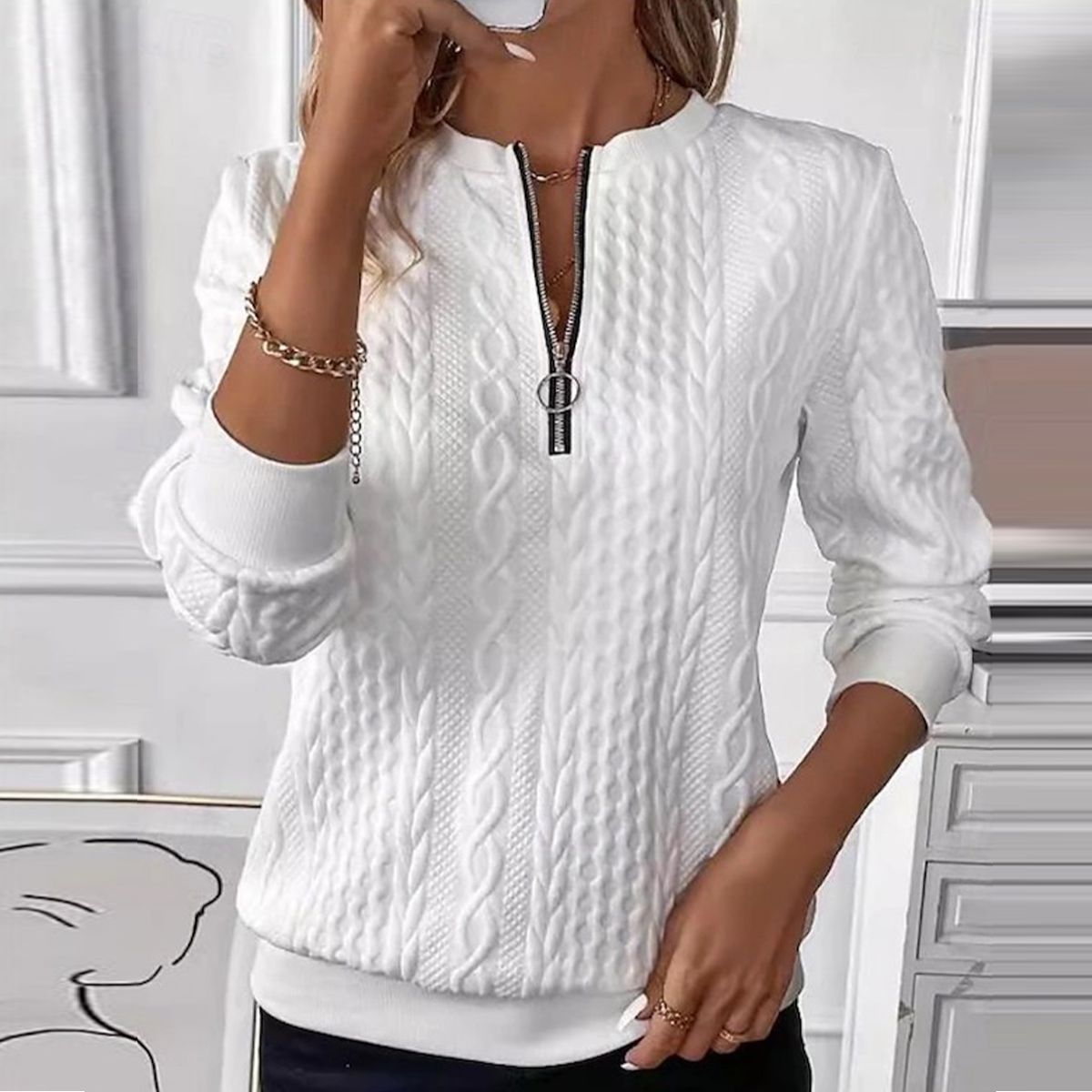 Blake™ | White Zip-Up Sweater