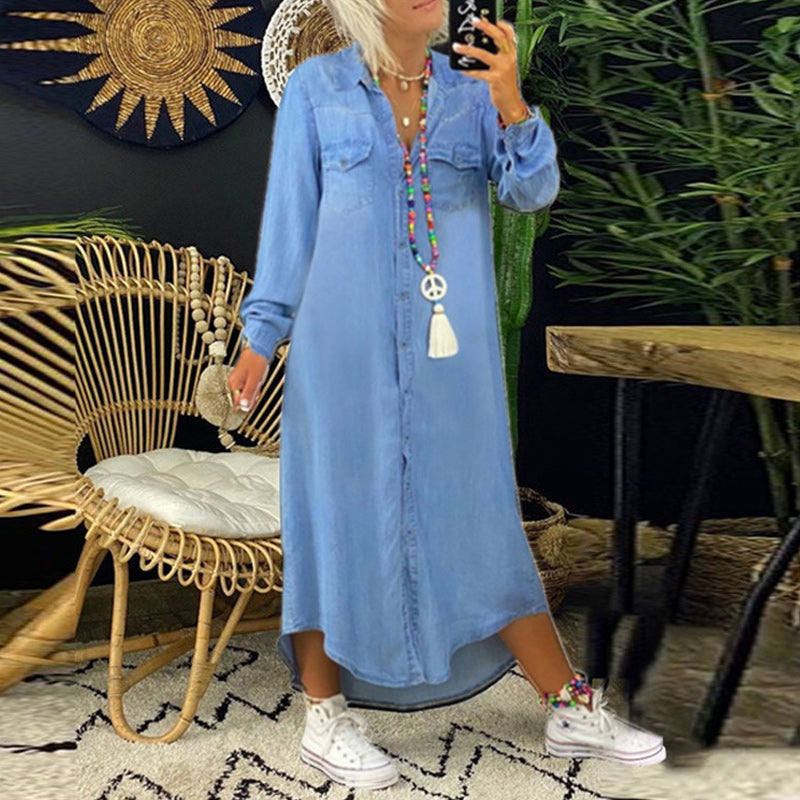 NAOMARA™ | LONG-SLEEVE DENIM MAXI DRESS