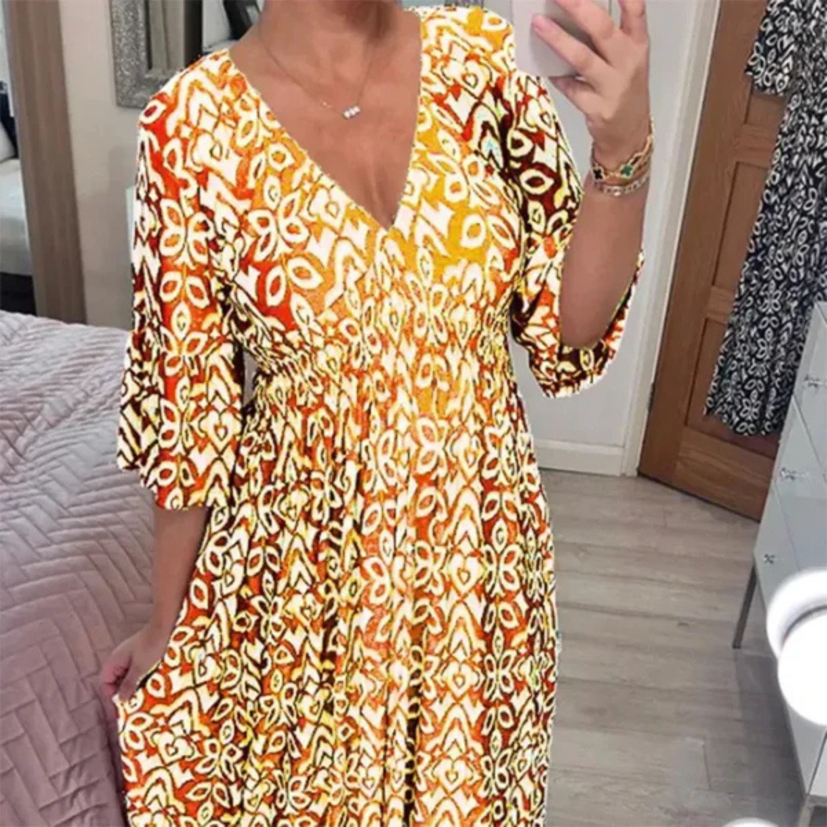 Elviana™ | Floral V-Neck Dress
