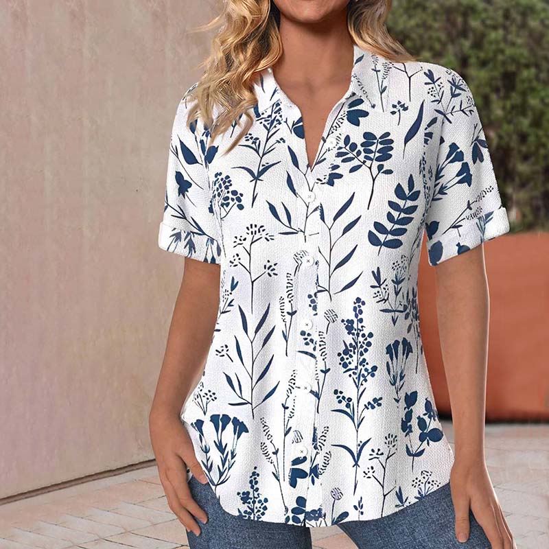 ALINOR™ | RELAXED LEAF-PRINT BLOUSE WITH SHORT SLEEVES
