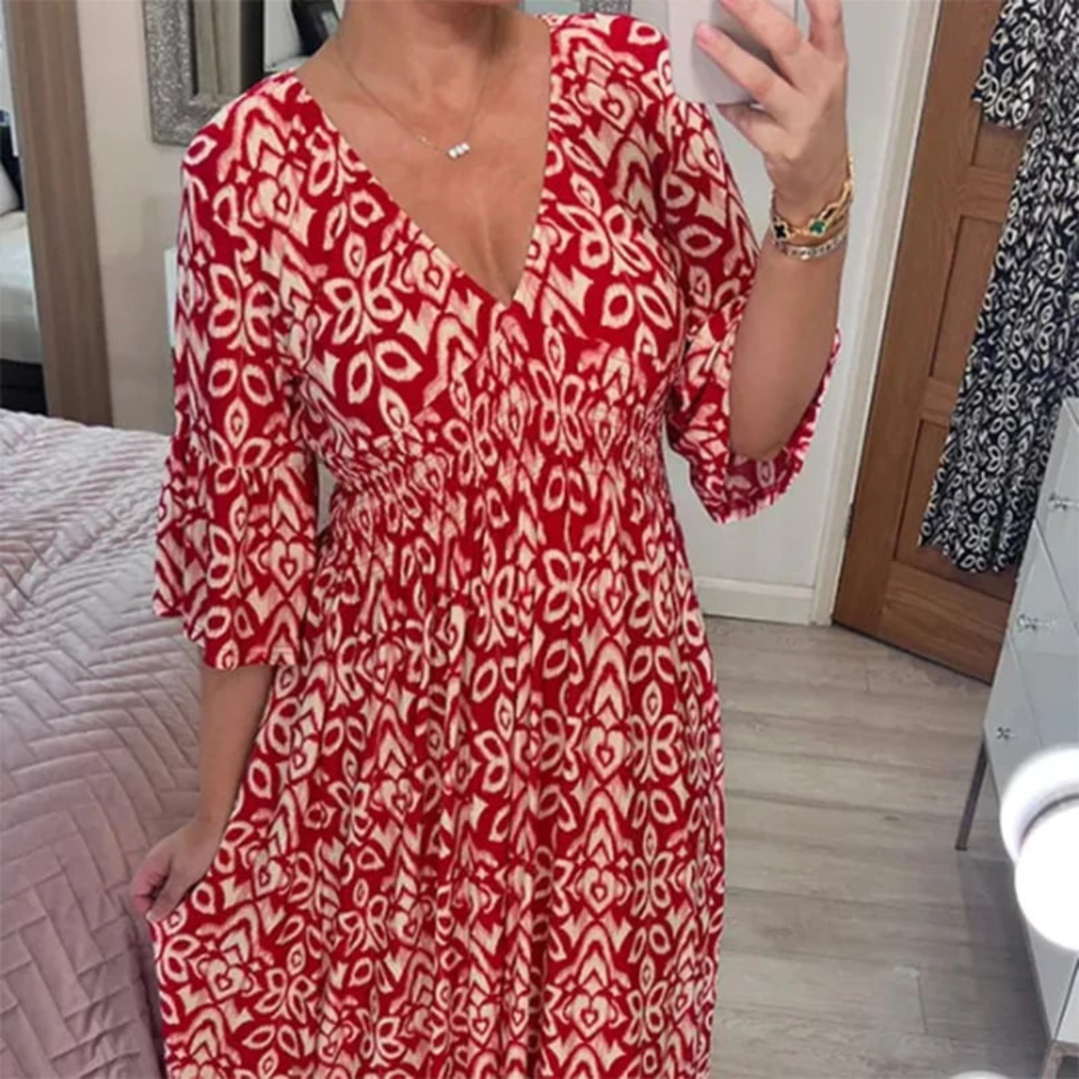 Elviana™ | Floral V-Neck Dress