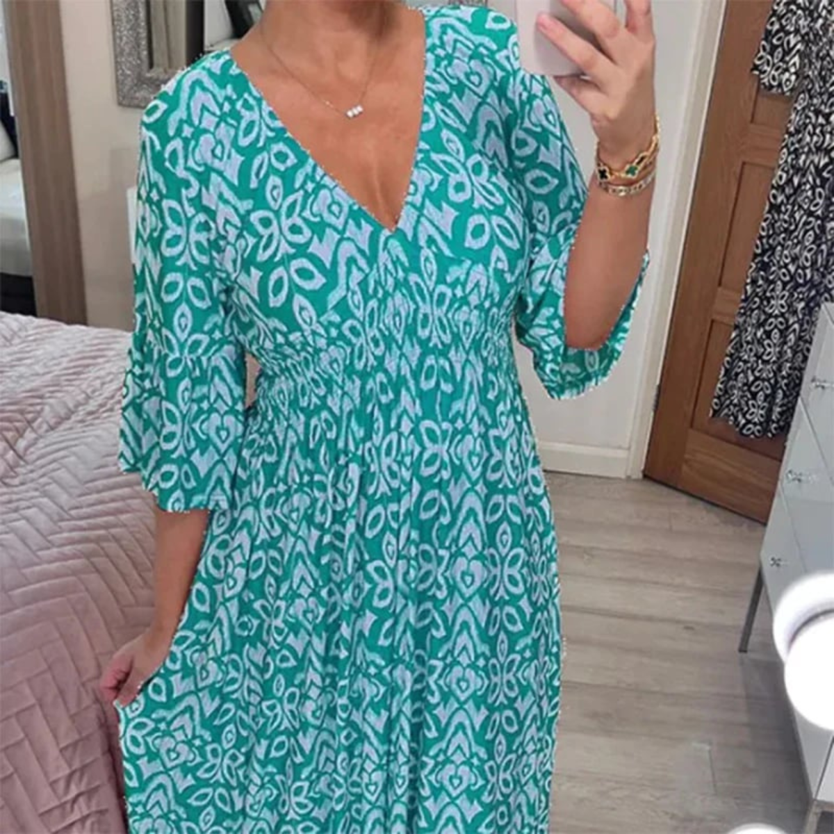 Elviana™ | Floral V-Neck Dress