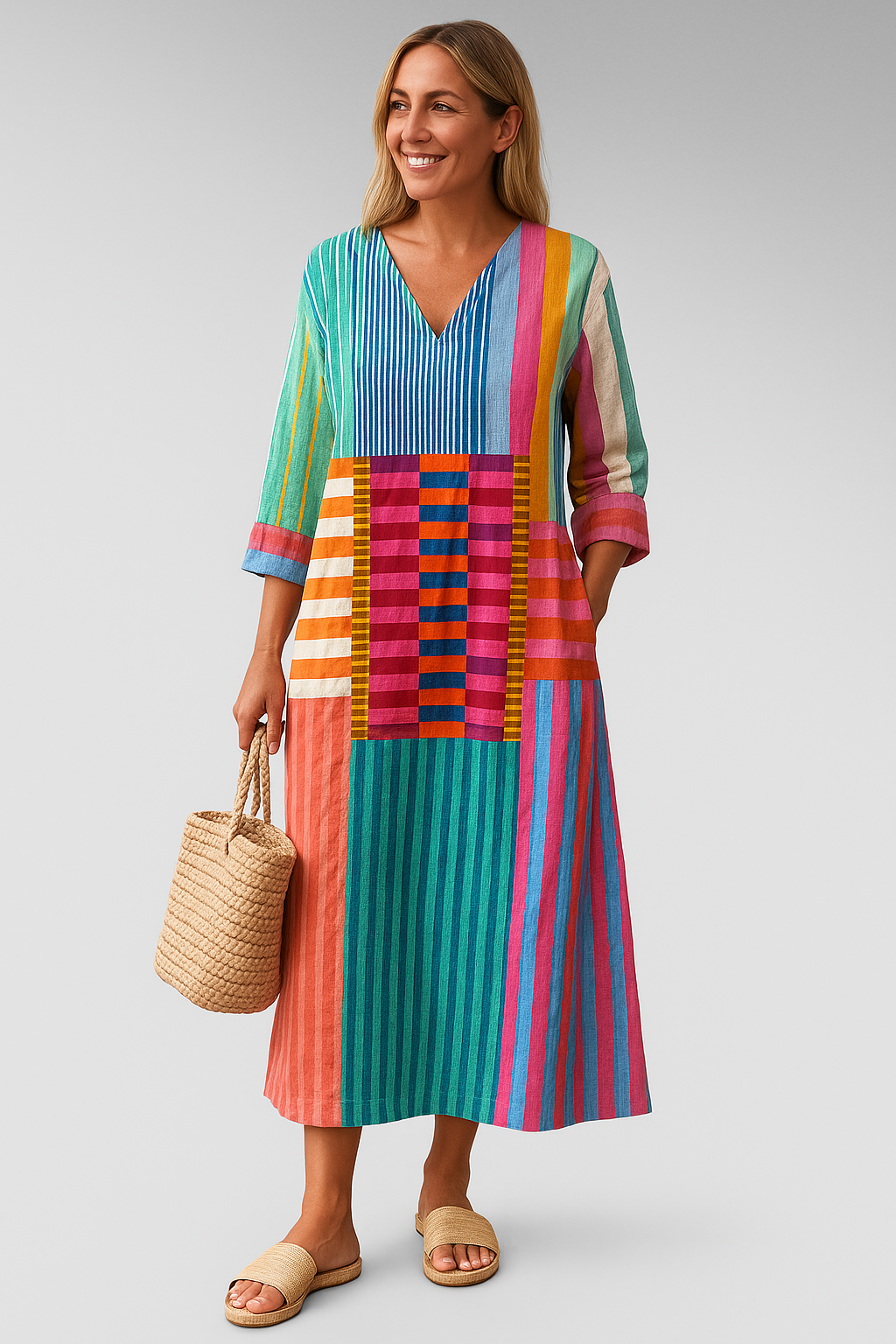 CALINA™ | ELEGANT GEOMETRIC MIDI DRESS