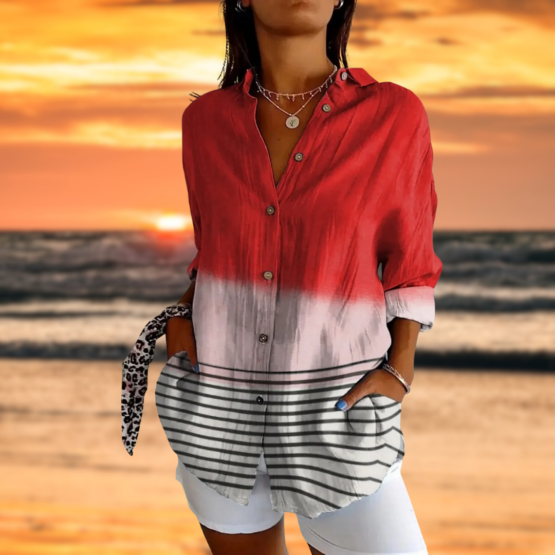 ZARELIA™ | COLOUR GRADIENT BLOUSE WITH STRIPED HEM