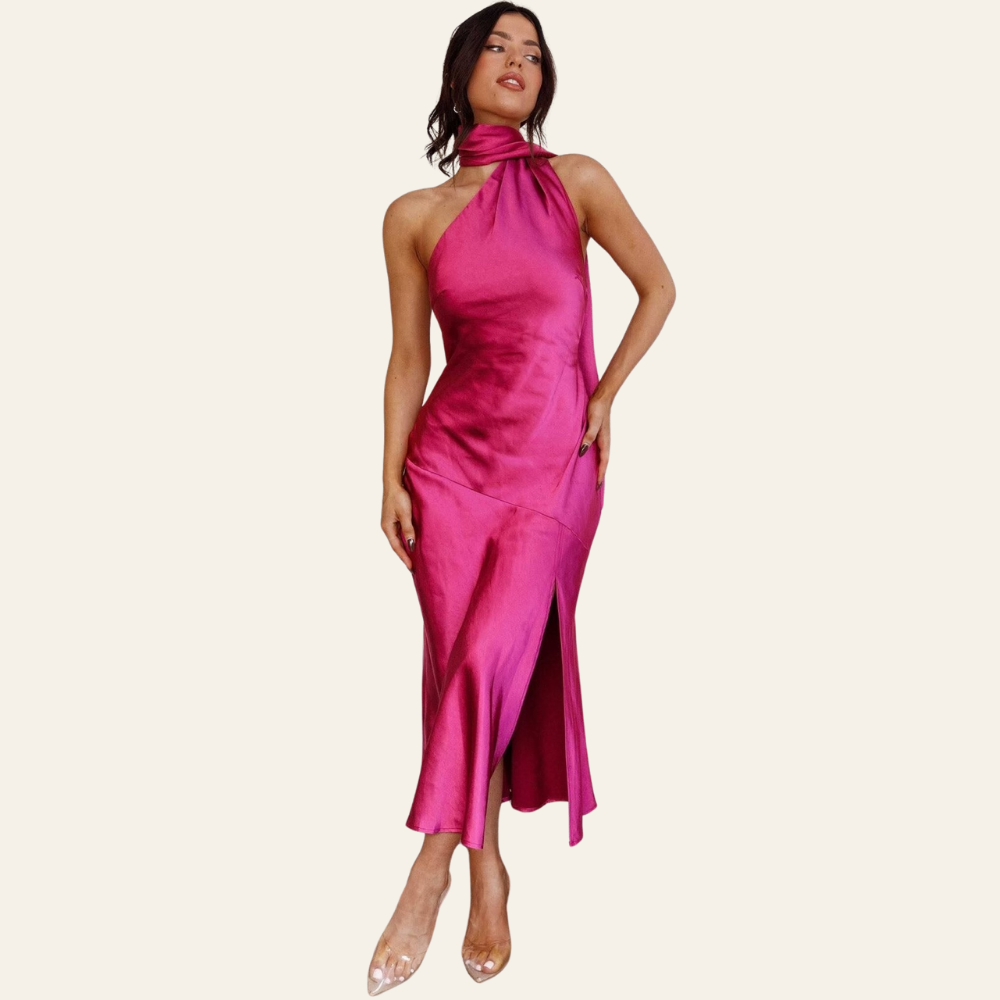 EMMA | SILK HALTERNECK MIDI DRESS
