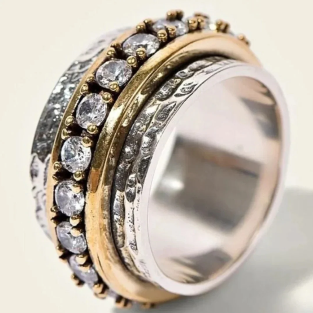 Vintage Bicolor Ring with Inlaid Zirconias